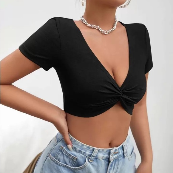 Cross-Front Ribbed Crop Top - Picture 3 of 5